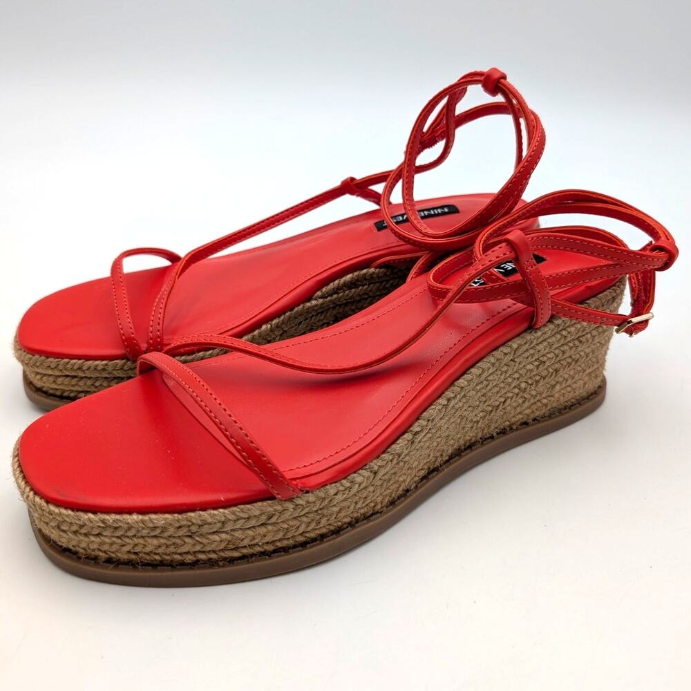 Nine West Alexx Ankle Strap Wedge Heel Sandals Women's Red Size US7M EU37.5